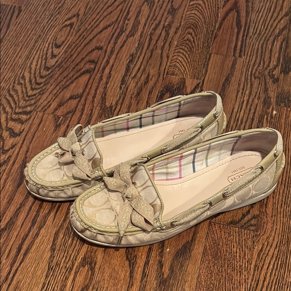 Coach Tan Moccasins with Plaid Lining and Rubber Soles